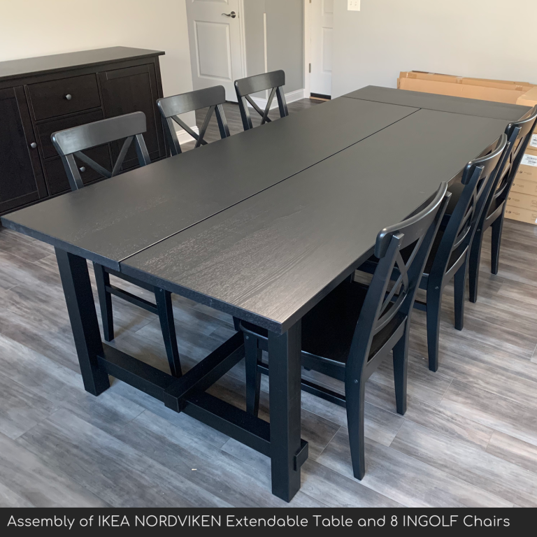 IKEA NORDVIKEN table, INGOLF chairs, and HEMNES sidetable assembly