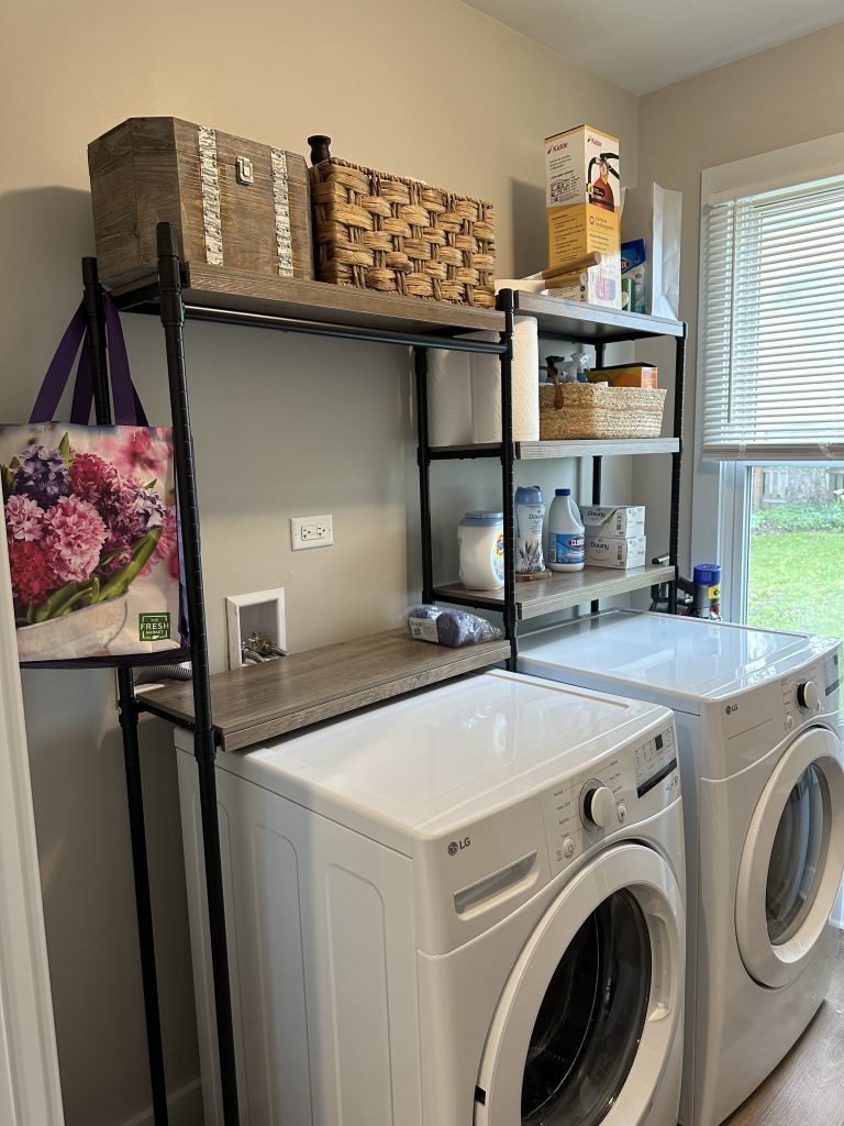 Washer and dryer storage rack assembly