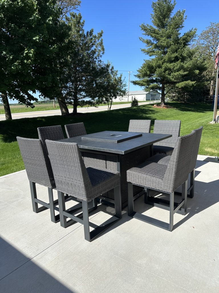 9-piece patio set and fire pit