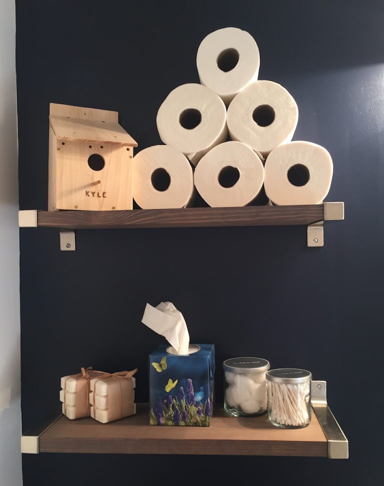 Mounting IKEA GRANHULT shelves in powder room