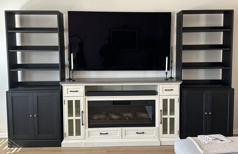 Assembly of two HAVSTA cabinets and shelving units