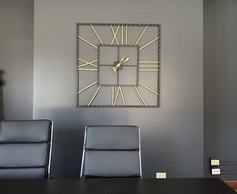 Mounting clock, mirror and shelves in an office