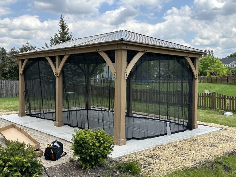Assembly of 12×20 wood gazebo with metal roof