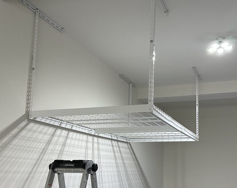 Garage overhead storage rack installation