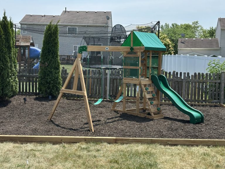 Assembly of a backyard wooden swing set