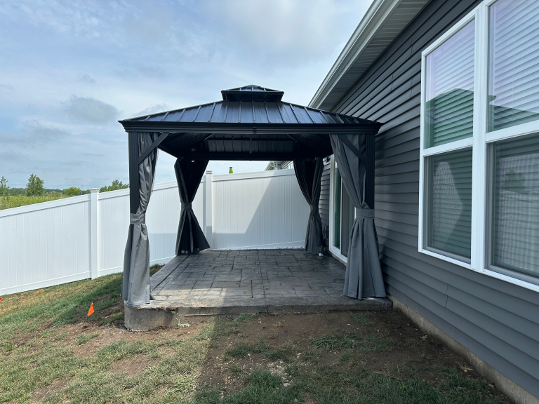 Gazebo assembly on concrete patio