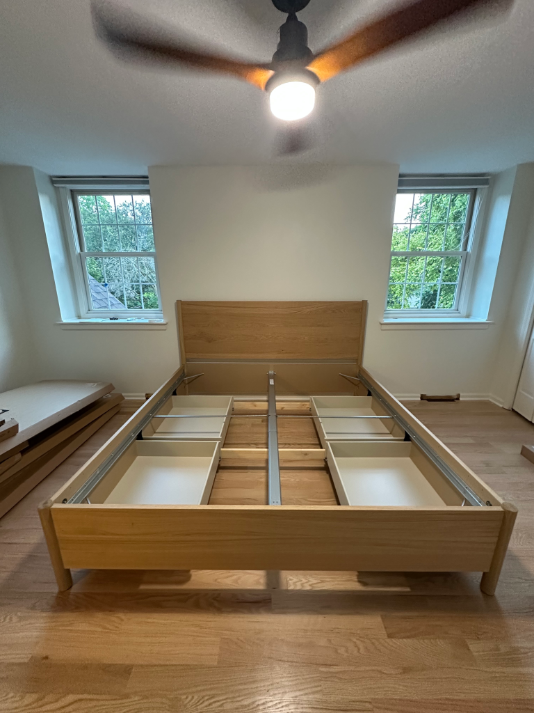 Assembly of two IKEA TONSTAD beds with storage drawers