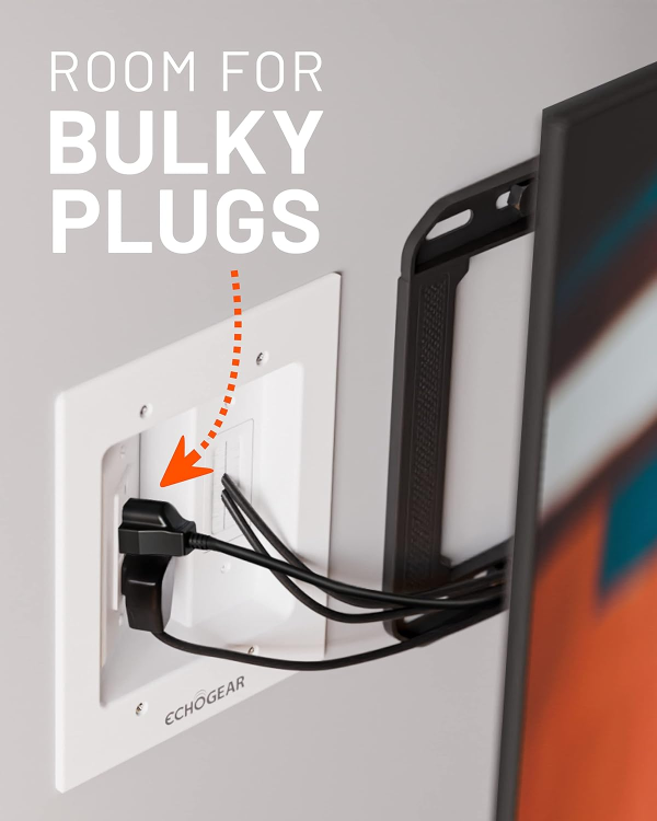 Dual Outlet ECHOGEAR TV Cord Hider Kit for Wall Mounted TV
