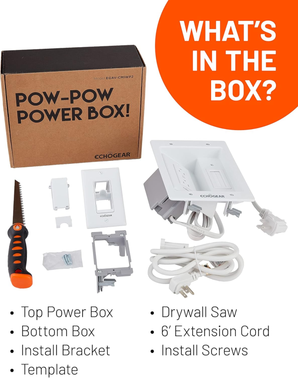 Dual Outlet ECHOGEAR TV Cord Hider Kit for Wall Mounted TV