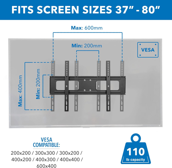 Mount-It! Outdoor TV Mount Weatherproof, Anti-Rust Anti-Corrosion Outside TV Bracket for Patio, Gazebo and Exterior, Fits 37-80"