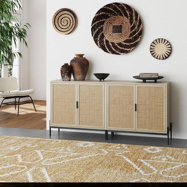Nathan James Andrew Bohemian TV Stand or Kitchen Sideboard Credenza, Rattan Accent Cabinet