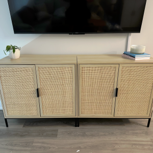Nathan James Andrew Bohemian TV Stand or Kitchen Sideboard Credenza, Rattan Accent Cabinet