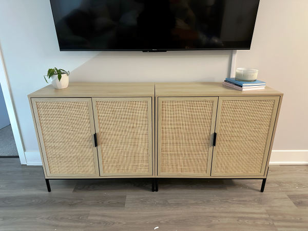 Nathan James Andrew Bohemian TV Stand or Kitchen Sideboard Credenza, Rattan Accent Cabinet
