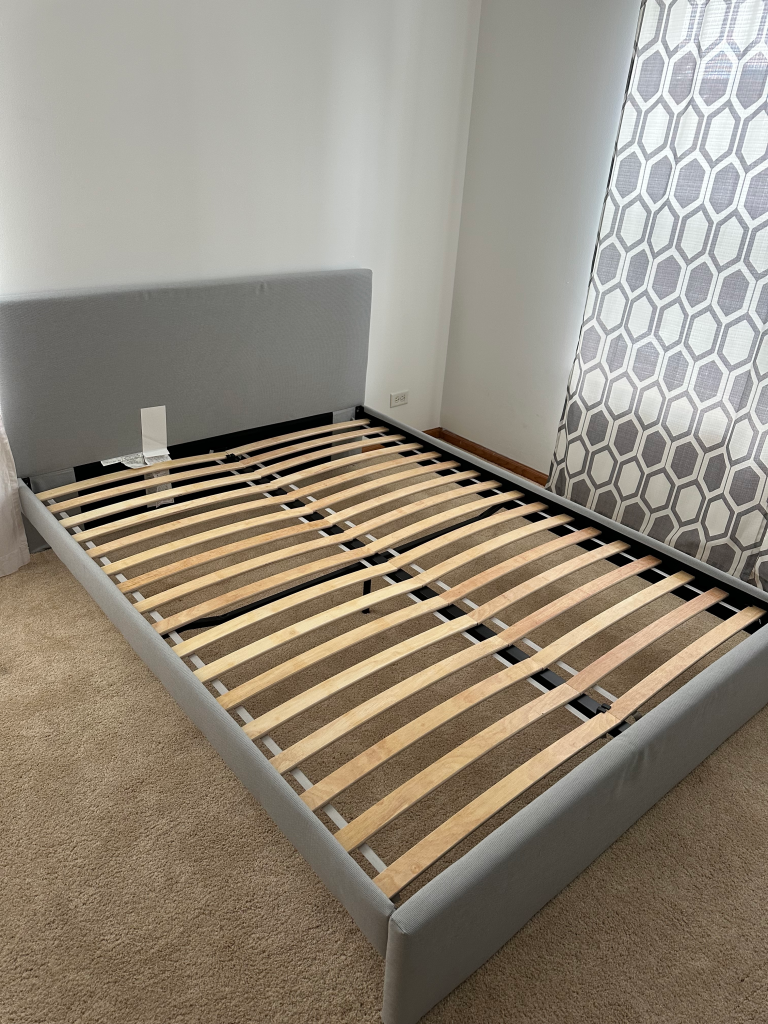 IKEA GLADSTAD bed and KALLAX shelf assemblies