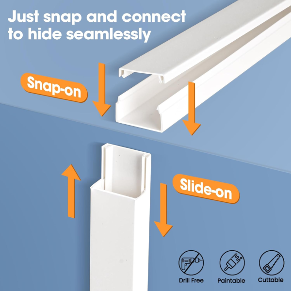 On-wall cord hiding kit • Paintable cable raceway