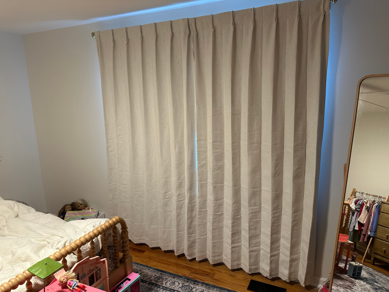 Installing curtains and mounting shelves