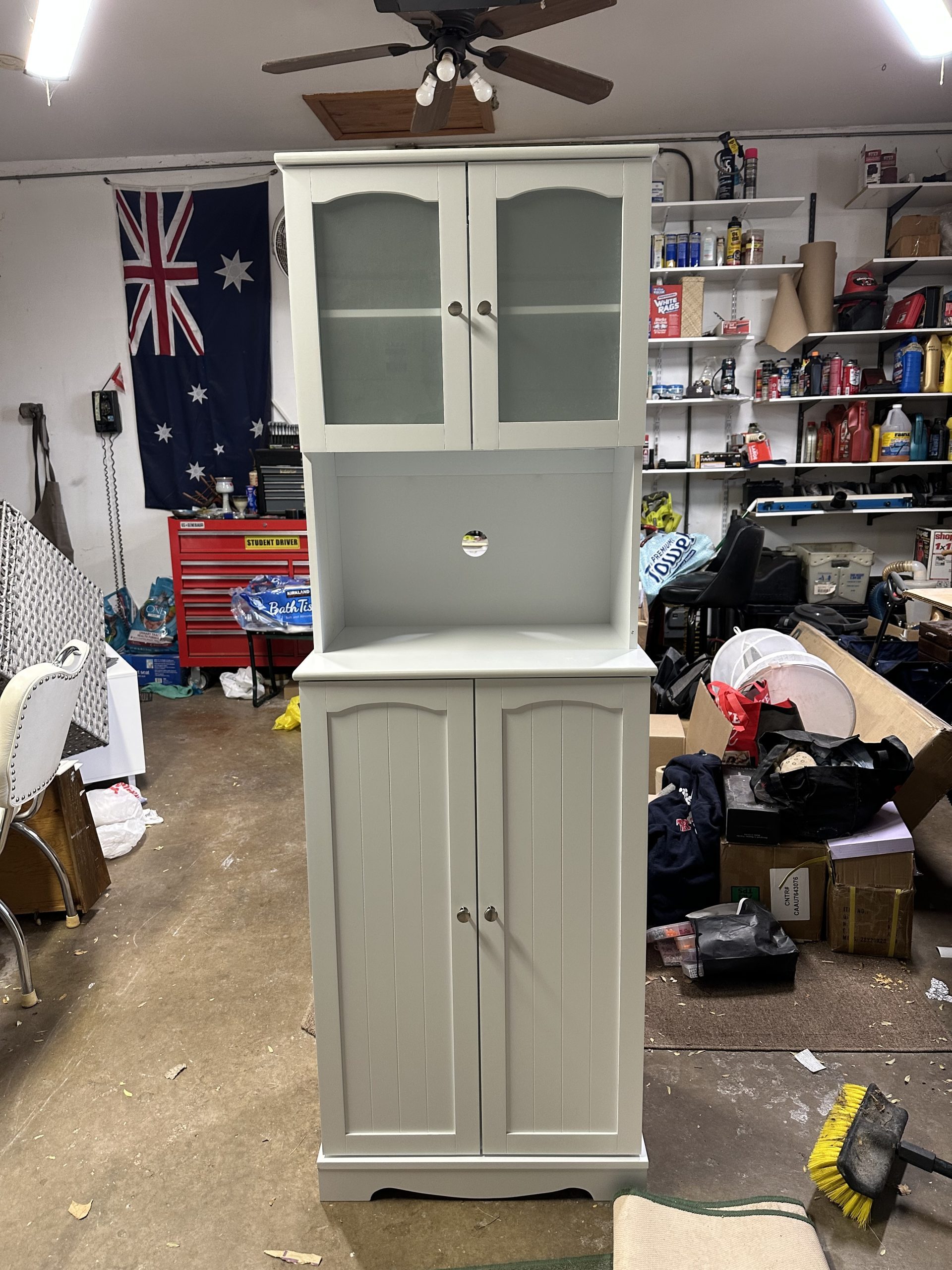 Modern Handyman assembly of HOSTACK 71'' Pantry Cabinet, Tall Storage Cabinet with Microwave Stand, Freestanding Kitchen Hutch with Doors and Adjustable Shelves