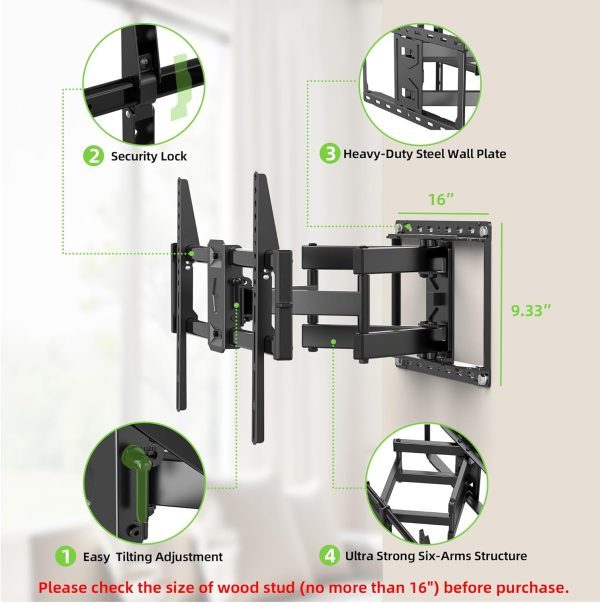 Full Motion TV Wall Mount for Most 42-90 inch TVs