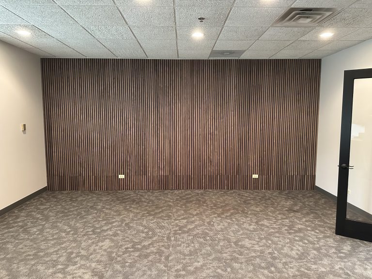Conference room slat wall installation